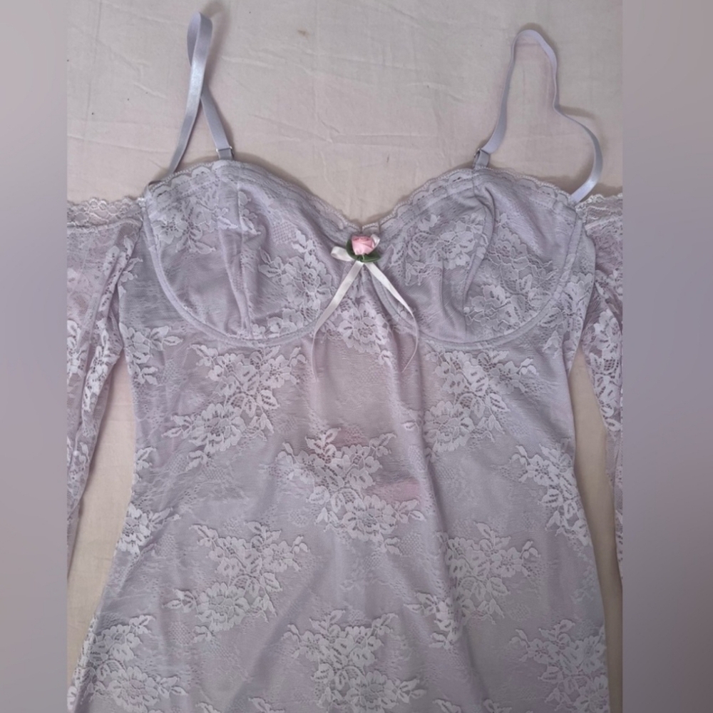 Dolls Kill × Sugar Thrillz Lavendar Lace Dress W/Straps & Sheer Lace Sleeves (L)